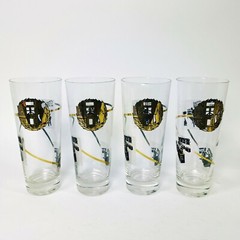 Vintage 50s 60s MCM Gilded Highball Glass Set of 4 Printing Advertising Barware