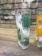 Vintage Libbey Collins Glass Set Lighting Bolt Zigzag Flat Tumbler Atomic MCM