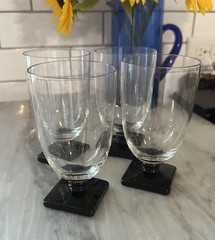 Set Of 4 Fostoria 4020 Ebony Black Base 5 5/8” 13oz Tumblers Glasses Art Deco