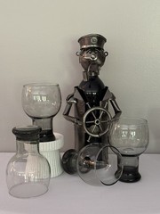 6 Vintage Federal Glass SUNDOWN Smoke Gray Pedestal Goblets, Retro Barware 1960s