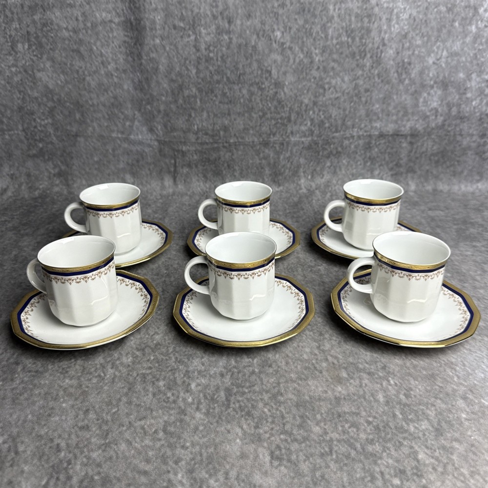 Vintage Tirschenreuth Bavaria Demitasse Cup Saucer 6 Sets Germany Porcelain