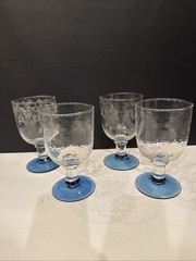 4 Mickey Mouse 6 1/4” Water Iced Tea Goblets Blue Stemmed Clear White Ears