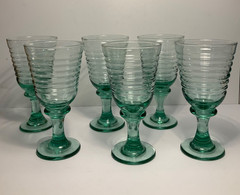 Set of 6 Vintage Libbey Sirrus Spanish Green Glass Goblets 7.5 in.