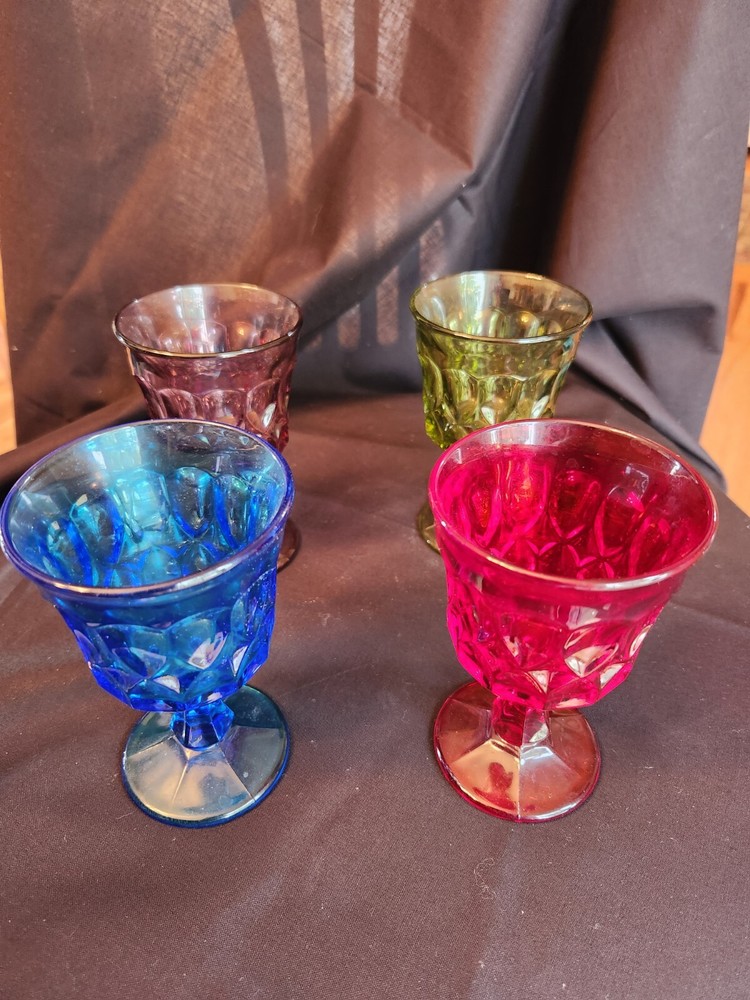 4 piece 5″ tall Noritake wine glass blue, green, purple and red colored