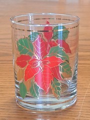 Culver Vintage 4 Christmas Poinsettia with Gold Trim & Frosted Signed High Ball