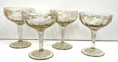 Iridescent Depression Champagne Glasses Etched Starburst Floral 4 3/4″ Lot of 4
