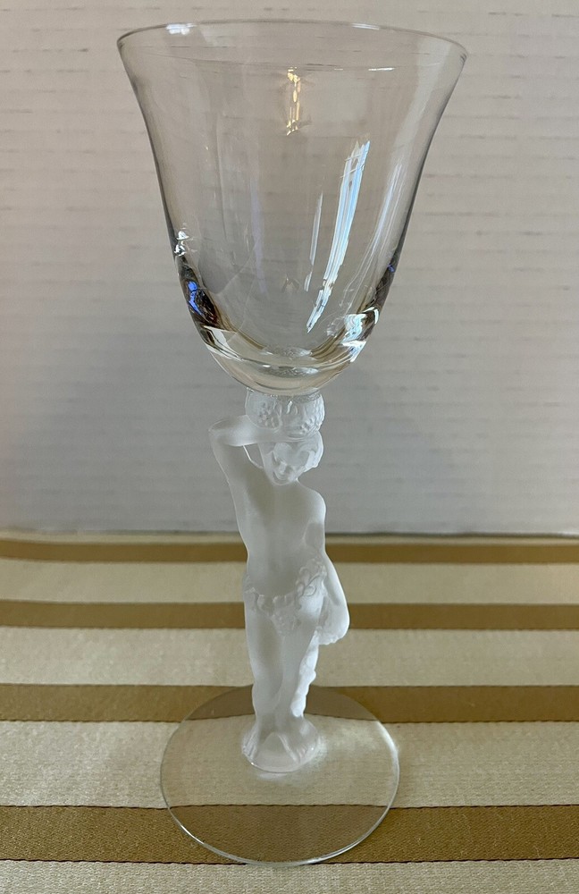 French Bayel Crystal Bacchus Cordial Art Wine Glass Frosted Human Figural Stem