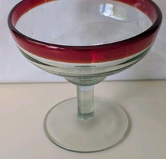 Hand Blown Margarita Glass w Ruby Red Rim