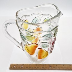 Mikasa Garden Harvest Clear Glass Pitcher 1.75 Qt 9″ Embossed Fruit Germany