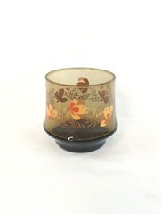 Vintage Libbey Brown Amber Orange Floral Retro Bohemian Drinking Glass 1960’s