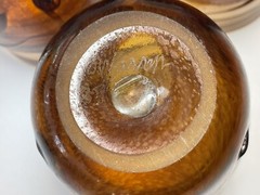 Vintage Frederick Warren Art Glass Tumblers Smoky Brown Swirl Blown Set of 4