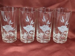 Vintage LIBBEY- WHITE ROSES 5.5″ Drinking Glasses Tumbler High Ball – Set of 4