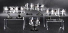 7 VTG Cellini Remanesque Silver Band Square Foot Champagne Sherbet Glasses 5 oz