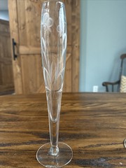 Vintage Etched Glass Champagne Flute Floral With Butterflies 9.75”