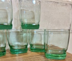 Set Of 7 Libbey Carrington Green 12oz Square Lowball Rocks Glasses EUC