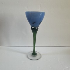 Hadeland Art Glass Blue Green Cocktail Wine Goblet Norway Flower Inspired