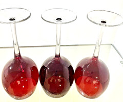 Red Crystal Wine Glasses Set Of 3 Balloon Blown Long Stem 8.5” T ~ One is Darker