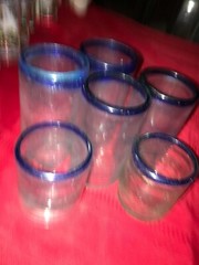 6 VTG THICK HEAVY Hand Blown Cobalt Blue Rim 6″ Tumbler & 3¾» Rocks Glass MEXICO