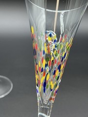 Art Glass Set Of 2 Confetti Champagne Flute Glasses, 11″ Murano Style Glass