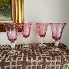 Val De Pome Christophe Saba Biot PINK Stemware Goblets France Lot of 4