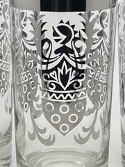 Vintage MCM Kimiko Silver Knights Shield Tumbler Glasses Set Of 3 Barware EUC