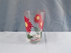 Peanut Butter Glass Tumbler – JUICE SIZED – Red Chrysanthemum #134