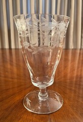 Vintage Optic Etched Floral 5 1/4” H Footed Wine Glasses Set Of 3