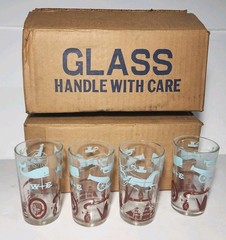 16 Vintage Glasses Glass Set Hazel Atlas Colonial Americana Juice Bar Drink 6 Oz