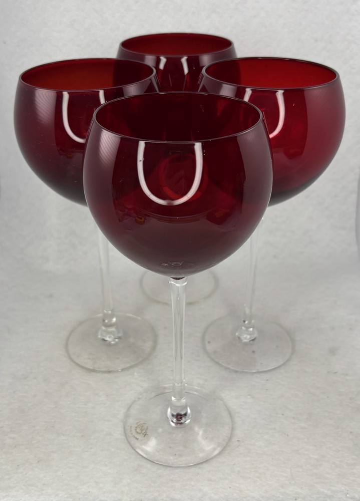 Lenox Holiday Gems Ruby Crystal Balloon Wine Glasses 8.8in Discontinued Set of 4