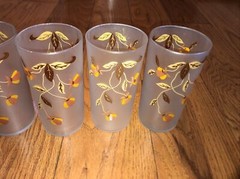 Set of 5 Hall Jewel Tea Autumn Leaf Libbey 5.5” Frosted Glass 12 OZ Tumblers