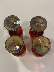 Bohemian Gold & Cranberry Red Flash Hand Painted Water Wine Goblets Set Of 4