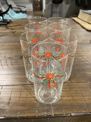Libbey Vintage Poinsettia Ribbons and Boughs Christmas Glasses, Set of 7