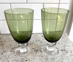 Vintage Green Goblet Glasses With Clear Base Set Of 2 Replacement 6.25″H