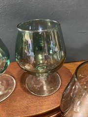 4 Vintage Mini Brandy Snifters Cordial or Cognac Glasses 3.75” Tall Green Purple