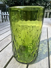 Vintage Avocado Green Art Glass Tumblers Set of 4 Textured Mid Century