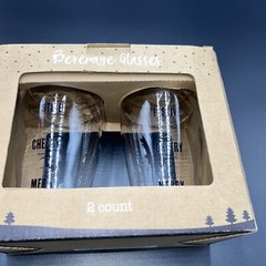 Holiday 16 Oz Glass Tumblers Christmas Cheer BlackTrim 6.25” Tall Set of 2