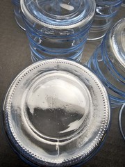 Vintage Clear Blue Ribbed Design Glasses set of 12, 6 @ 6-1/8” & 6 @ 3-1/2″