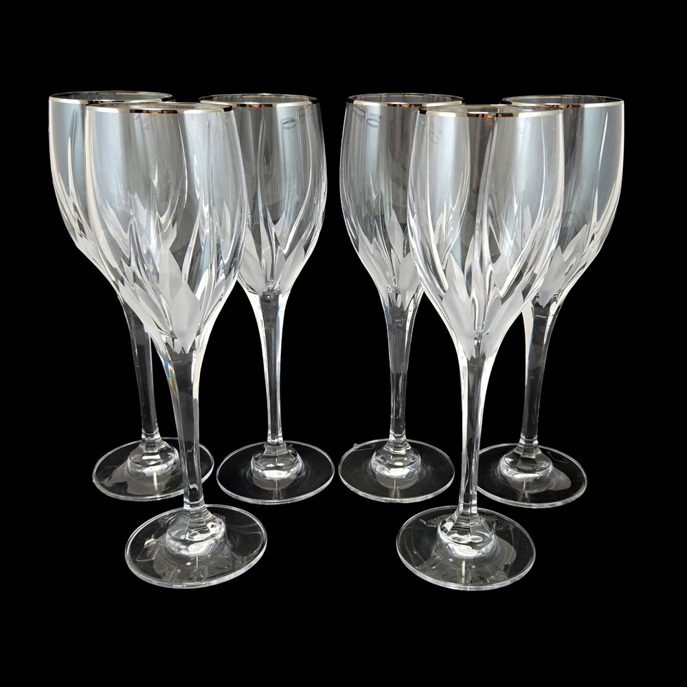 6 Mikasa Flame Platinum D’Amore Platinum Crystal Wine Glasses