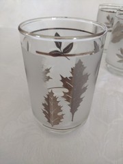 Vintage 60’s Libbey 12oz. Frosted Glass Silver Rimmed Leaf Pattern Tumblers (8)