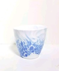 Sylvia Corrette Paris Opaline Art Glass Bijoux Tumbler Blue & White Swirl France