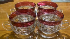 KINGS CROWN CRANBERRY Flashed TEA COFFEE CUPS TIFFIN-FRANCISCAN Set/4