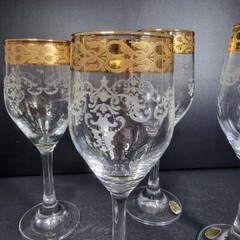Bernini 24KT Crystal Stemware Hand Decorated Italy Set Of 4 flutes
