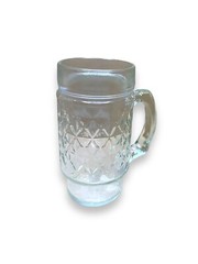 Set 2 Vintage MCM Quilt Glass Footed Handled Tumbler Diamond Pattern Mugs 21 /10
