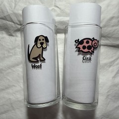 Libbey Juice Glasses Vintage – Woof Dog & Oink Pig – Excellent Condition 4.5″