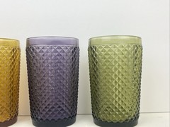 4 Vtg Indiana Glass Diamond Pt Drinking Glasses 5” Tall Green, Blue, Amber, Wine
