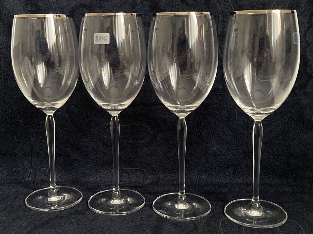 4 Schott Zwiesel Wine Glasses Carisma Platinum Blown Glass Vintage Discontinued