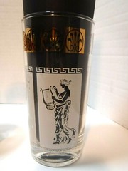 Set 7 Gilt White MCM Glasses 1960s Greek Musician Theme Highball 12 oz Drinkware