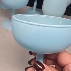 4 Vtg Opaline Frosted Blue Milk Glass Sherbet Dessert Cups 4.5” & 2 6″ Wine