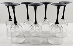 7) Luminarc Octime Black Water Goblets Set Elegant Octagonal Stemware France Lot