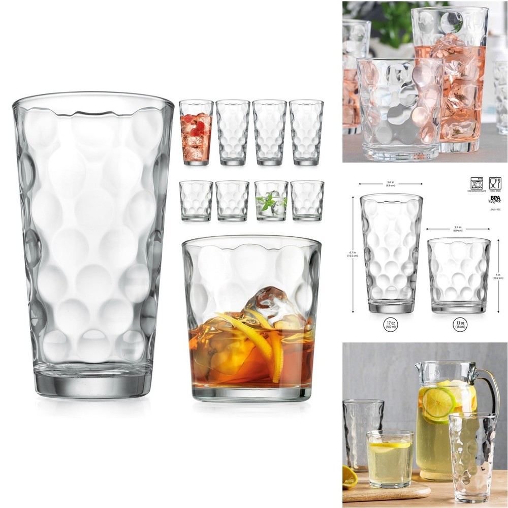 Home Essentials & Beyond Drinking Glasses Set of 8 – 4 Highball 17 oz + 4 Rocks